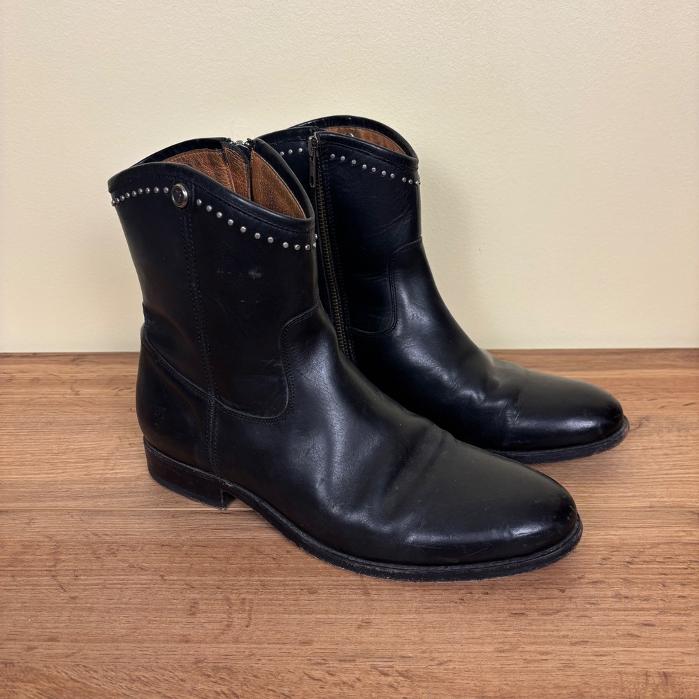 FRYE Melissa Stud Short Boots Black Leather Women Size 9.5 Low Heel Western